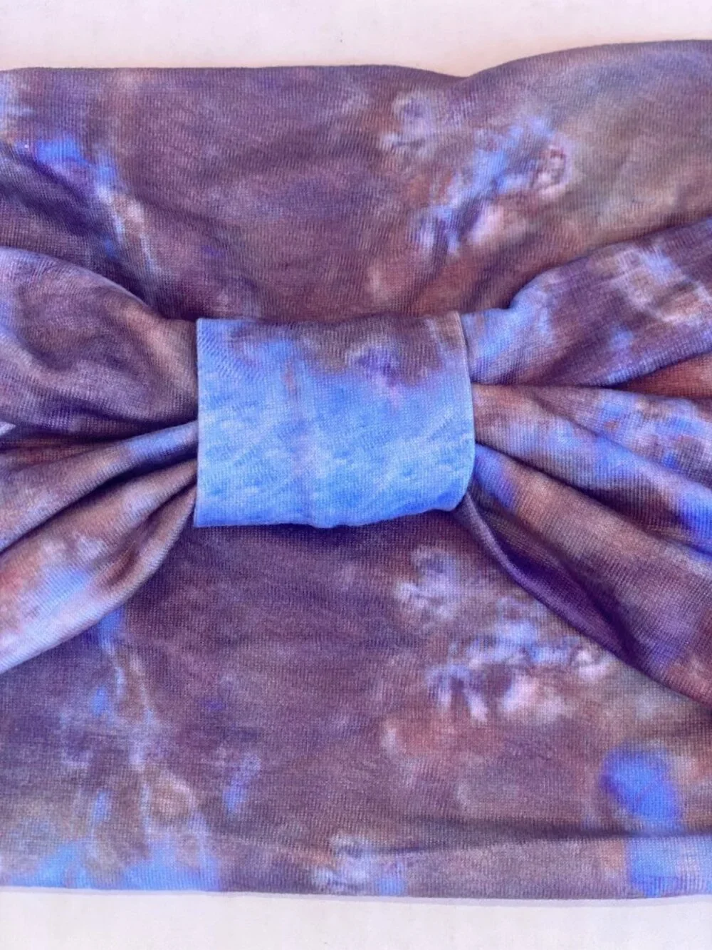 Women Headband Wide Turban Boho Knotted Blue Tie Dye New